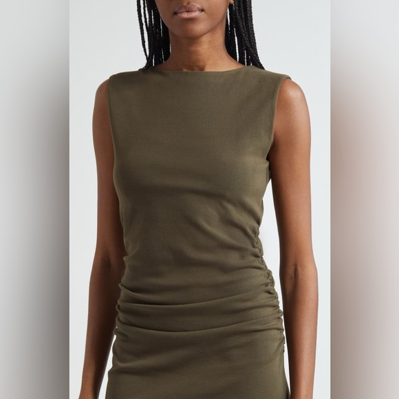 Veronica Beard Charissa Ruched Midi Dress Rich Brown Sleeveless Midi Dress - Picture 8 of 14
